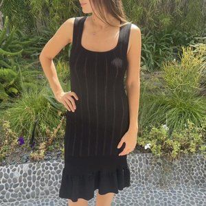 Alaia Black Sleeveless Laser Cut Knee Length Dress